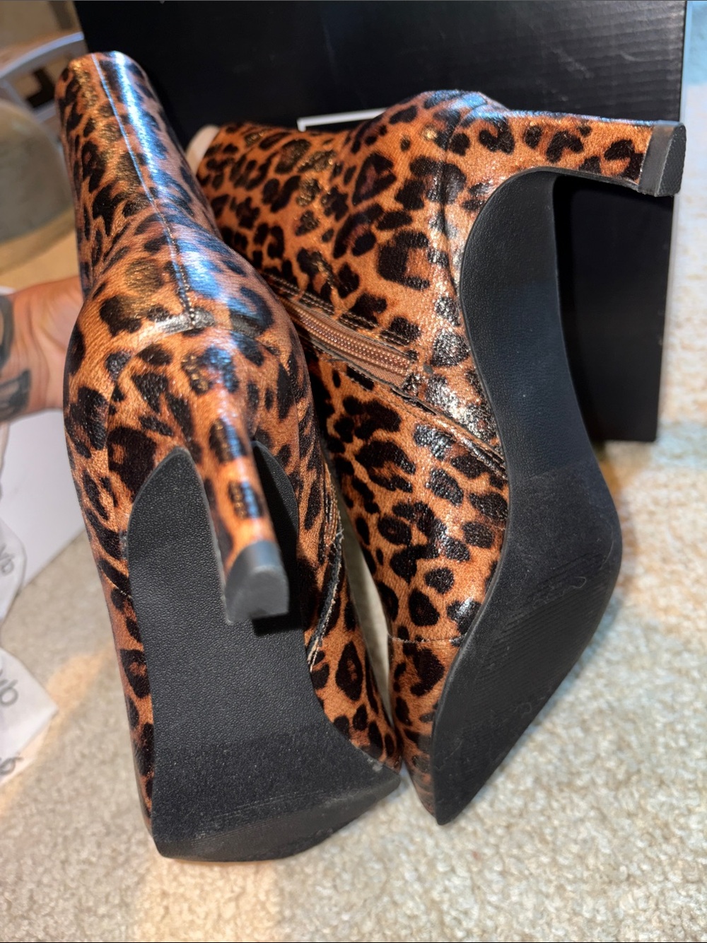 Dolce Vita Leopard Print Pointed Toe Stiletto Ankle Boots - Brown & Black - Picture 7 of 11